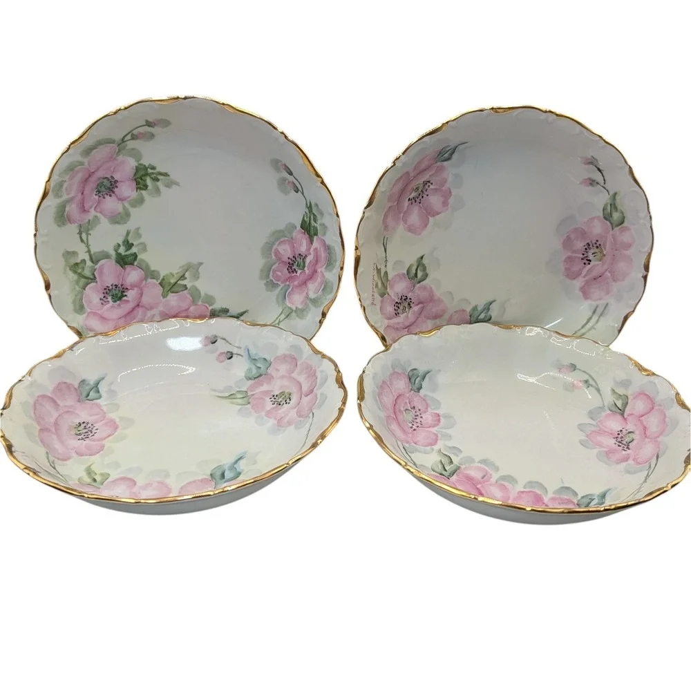 Vintage Seltmann Weiden Soup Bowl Bavaria Hand‎ Painted Signed Set of Four SEE
